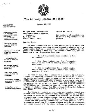 Texas Attorney General Opinion: JM-210