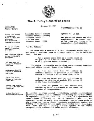Texas Attorney General Opinion: JM-213