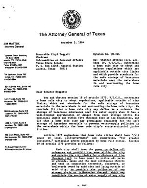 Texas Attorney General Opinion: JM-226