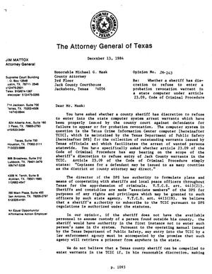 Texas Attorney General Opinion: JM-243