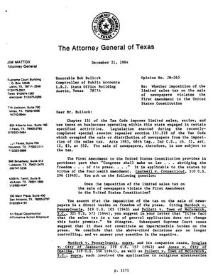 Texas Attorney General Opinion: JM-263
