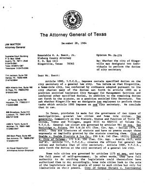 Texas Attorney General Opinion: JM-279