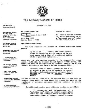 Texas Attorney General Opinion: JM-293