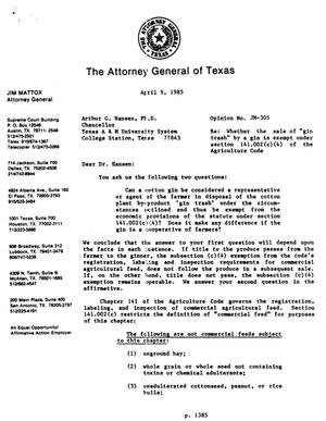 Texas Attorney General Opinion: JM-305