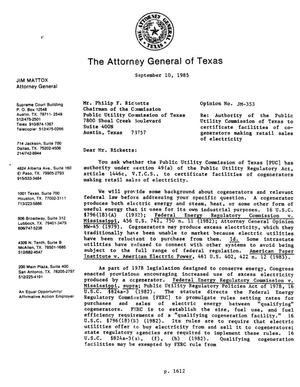 Texas Attorney General Opinion: JM-353
