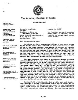 Texas Attorney General Opinion: JM-367