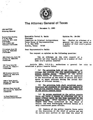 Texas Attorney General Opinion: JM-386