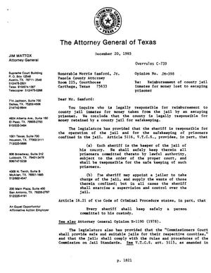 Texas Attorney General Opinion: JM-398