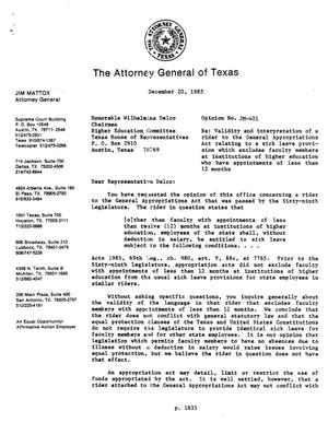 Texas Attorney General Opinion: JM-401