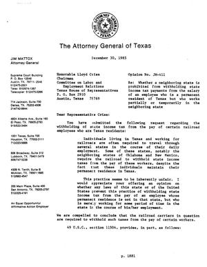 Texas Attorney General Opinion: JM-411