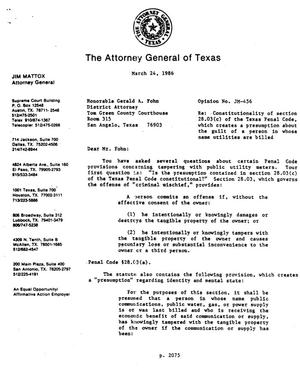 Texas Attorney General Opinion: JM-456
