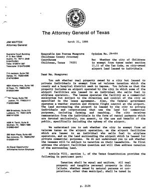 Primary view of object titled 'Texas Attorney General Opinion: JM-464'.