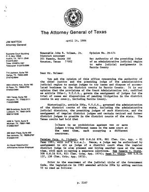 Texas Attorney General Opinion: JM-474