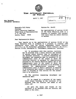 Primary view of object titled 'Texas Attorney General Opinion: JM-670'.