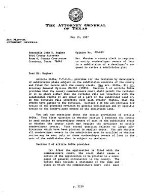 Primary view of object titled 'Texas Attorney General Opinion: JM-699'.