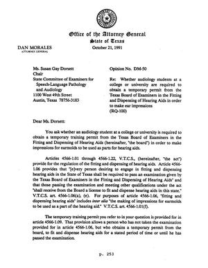 Primary view of object titled 'Texas Attorney General Opinion: DM-50'.