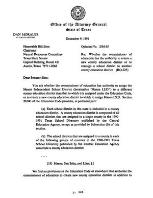 Primary view of object titled 'Texas Attorney General Opinion: DM-65'.