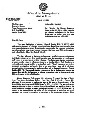 Primary view of object titled 'Texas Attorney General Opinion: DM-206'.
