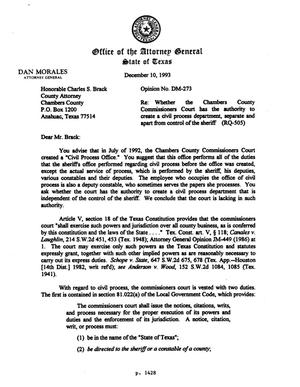 Primary view of object titled 'Texas Attorney General Opinion: DM-273'.