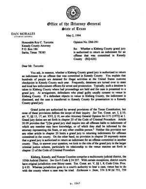 Primary view of object titled 'Texas Attorney General Opinion: DM-291'.