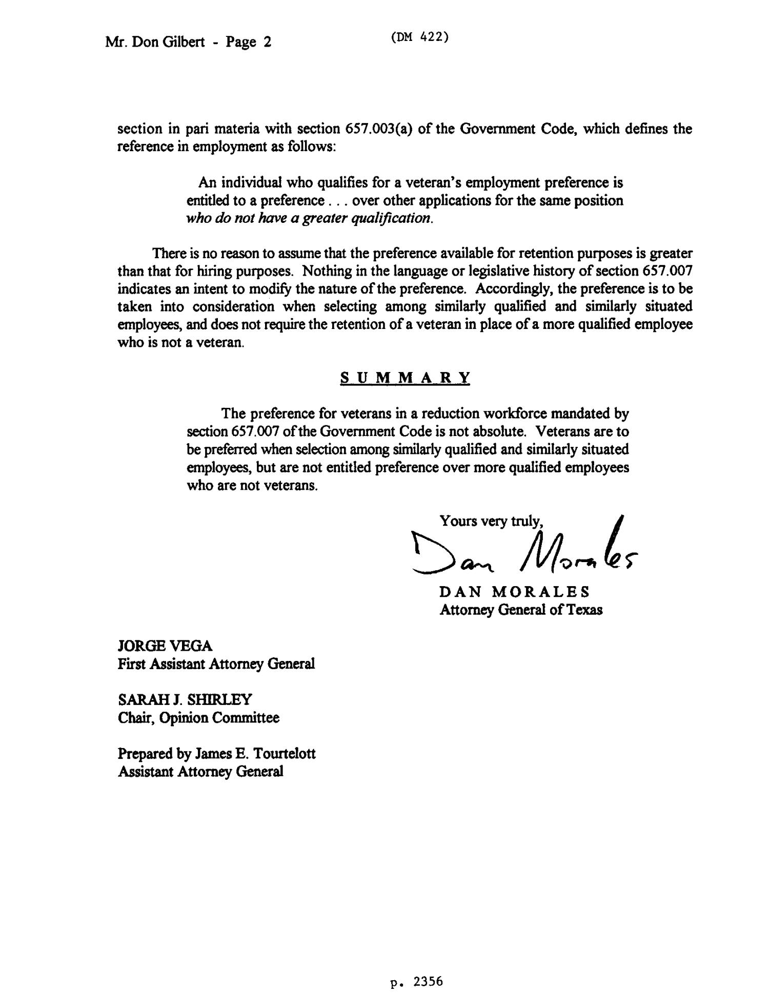 Texas Attorney General Opinion: DM-422
                                                
                                                    [Sequence #]: 2 of 2
                                                