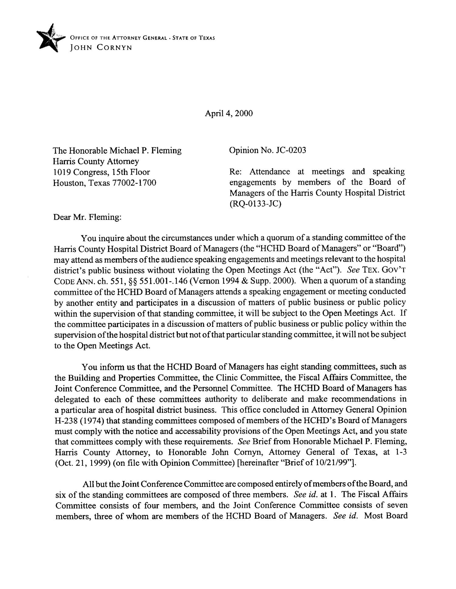 Texas Attorney General Opinion: JC-203
                                                
                                                    [Sequence #]: 1 of 5
                                                