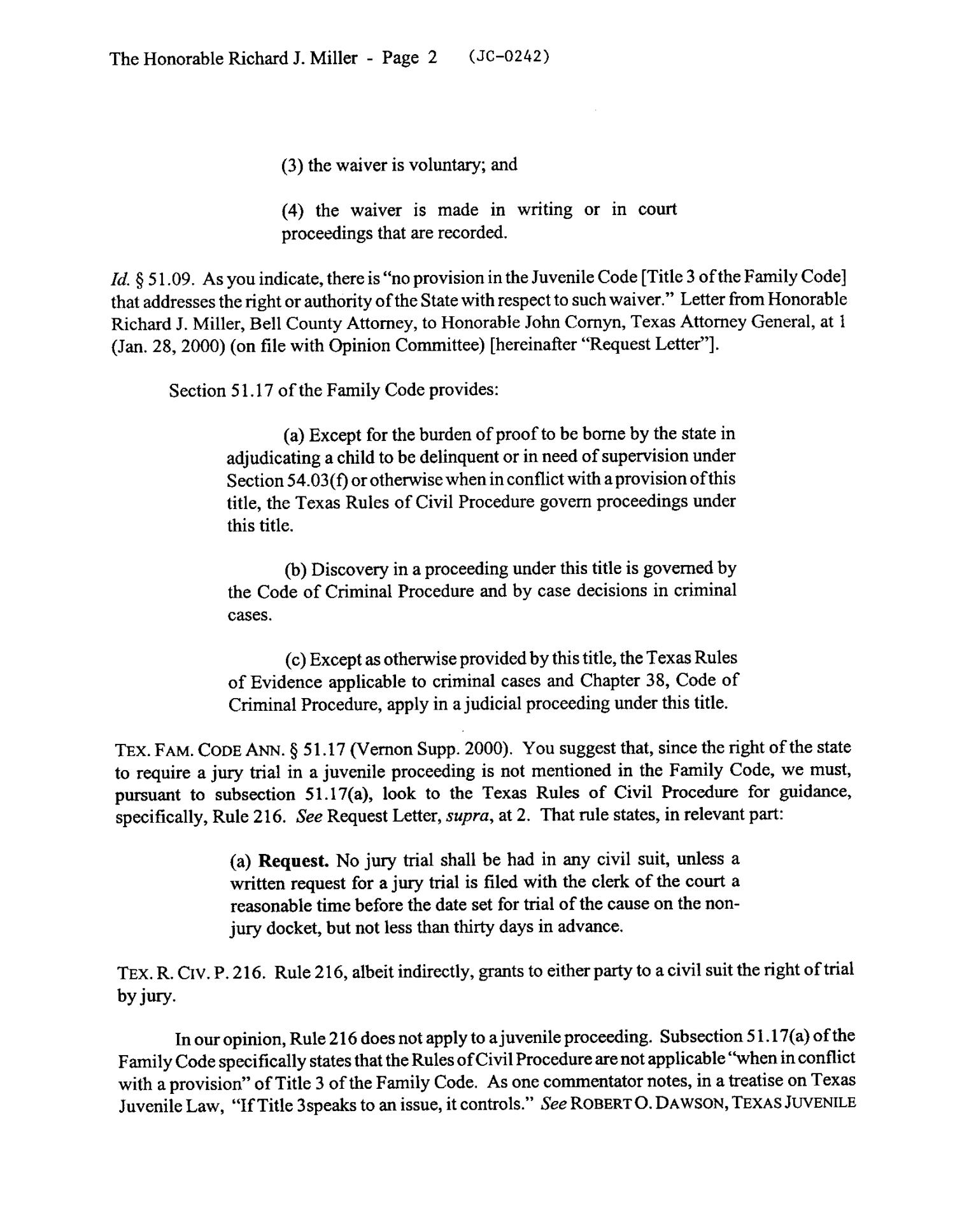 Texas Attorney General Opinion: JC-242
                                                
                                                    [Sequence #]: 2 of 4
                                                