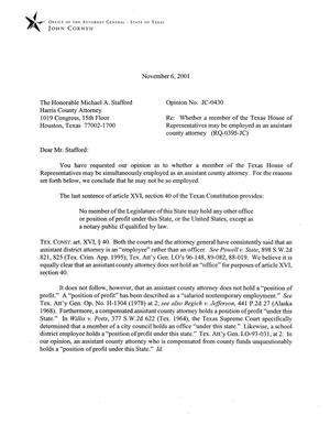 Primary view of object titled 'Texas Attorney General Opinion: JC-430'.