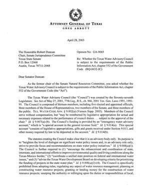 Texas Attorney General Opinion: GA-65