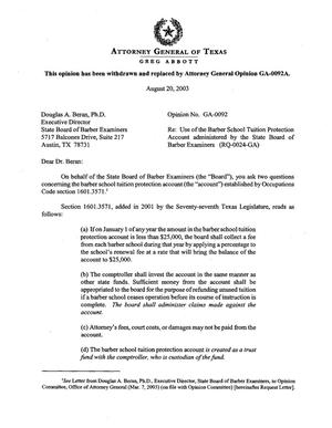 Texas Attorney General Opinion: GA-92
