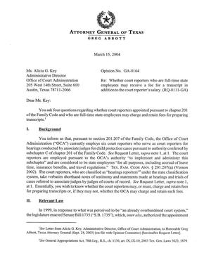 Primary view of Texas Attorney General Opinion: GA-0164