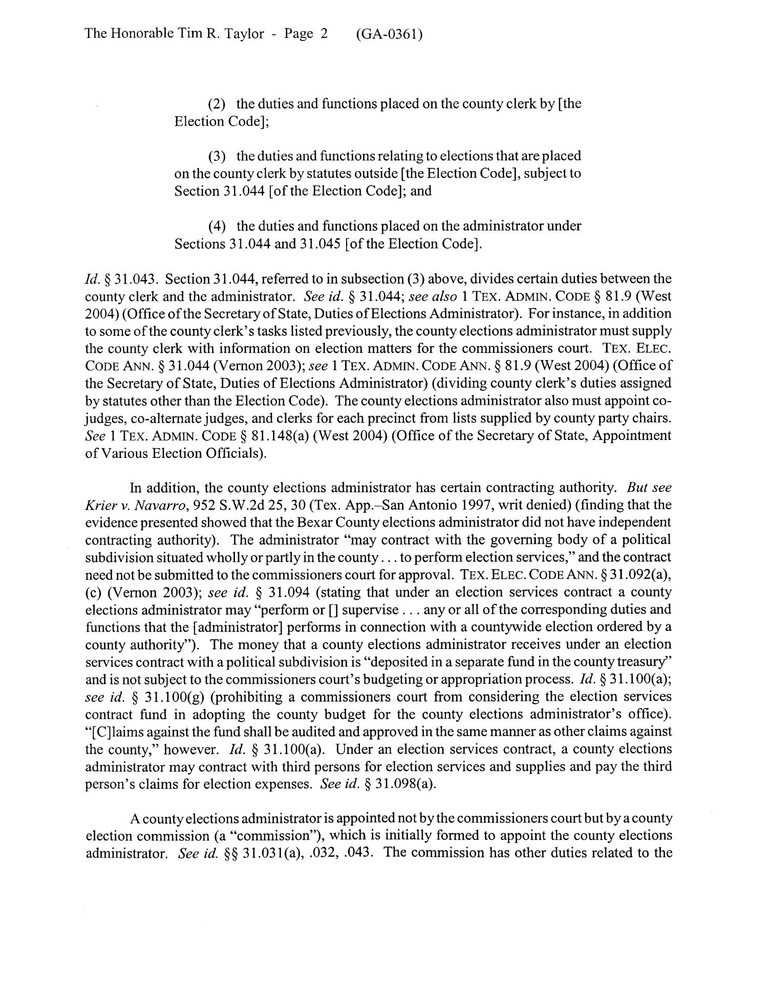 Texas Attorney General Opinion: GA-0361
                                                
                                                    [Sequence #]: 2 of 8
                                                