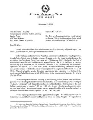 Texas Attorney General Opinion: GA-0381