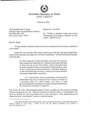 Primary view of object titled 'Texas Attorney General Opinion: GA-0394'.