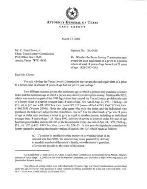 Texas Attorney General Opinion: GA-0410