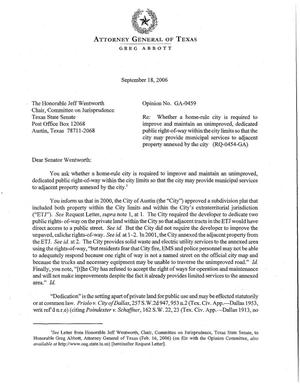 Primary view of object titled 'Texas Attorney General Opinion: GA-0459'.