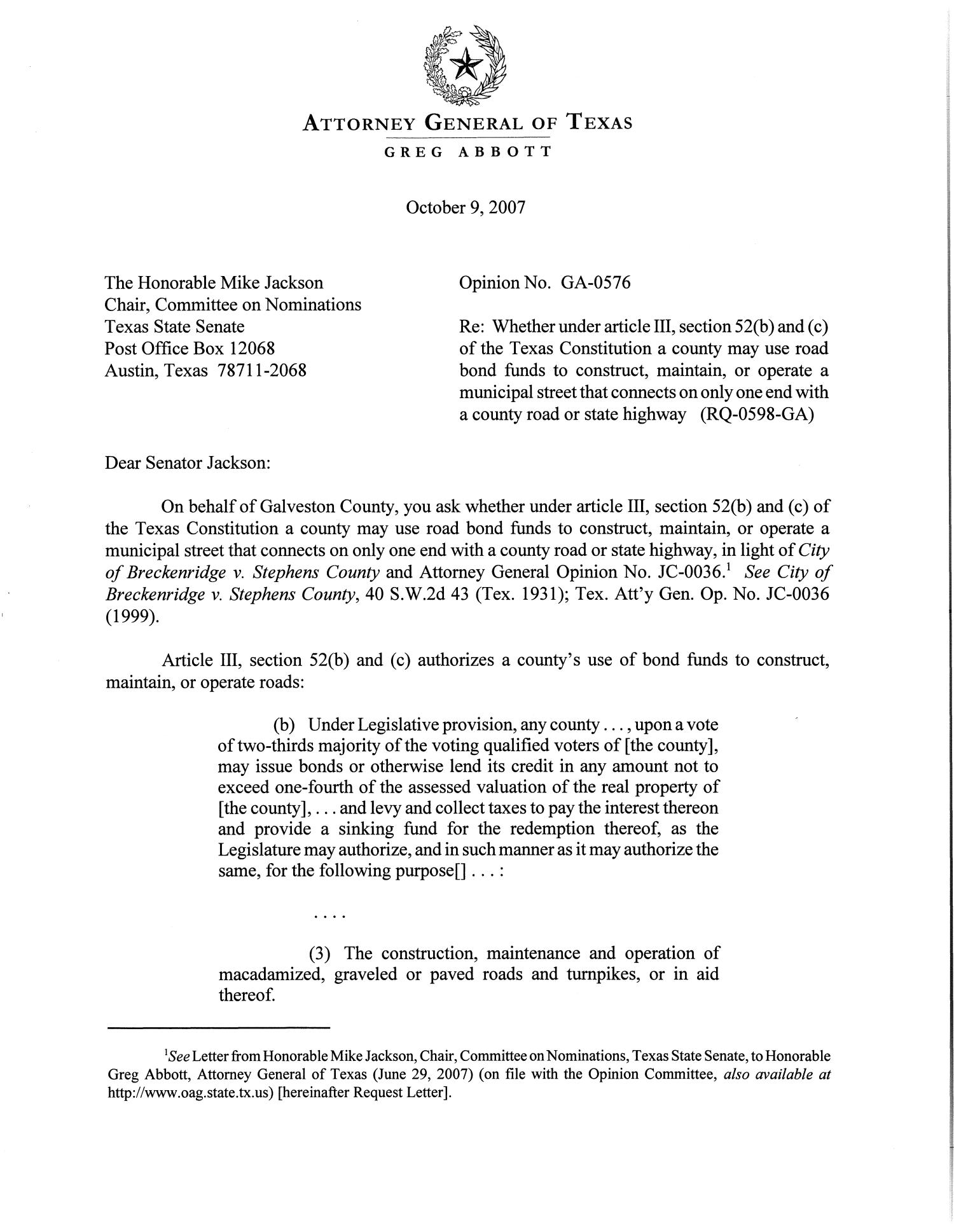 Texas Attorney General Opinion: GA-0576
                                                
                                                    [Sequence #]: 1 of 4
                                                