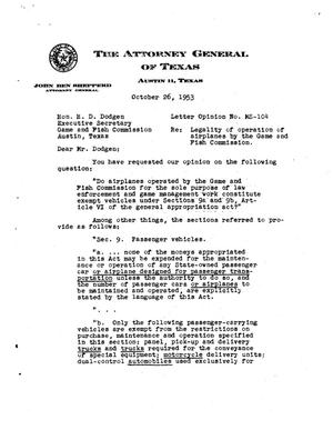 Primary view of object titled 'Texas Attorney General Opinion: MS-104'.