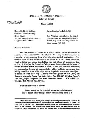Texas Attorney General Opinion: LO92-005