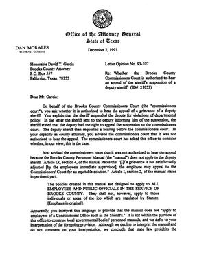 Primary view of object titled 'Texas Attorney General Opinion: LO93-107'.