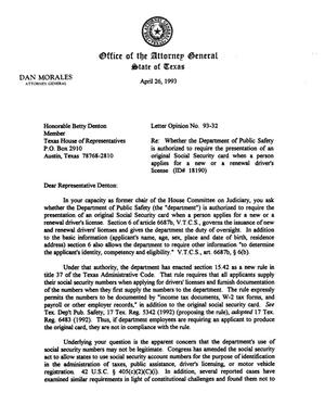 Texas Attorney General Opinion: LO93-032