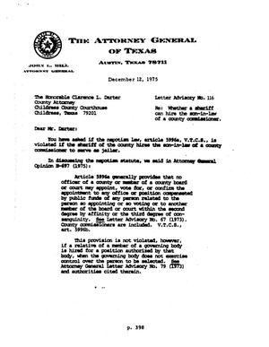 Primary view of object titled 'Texas Attorney General Opinion: LA-116'.