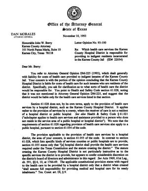 Primary view of object titled 'Texas Attorney General Opinion: LO93-100'.
