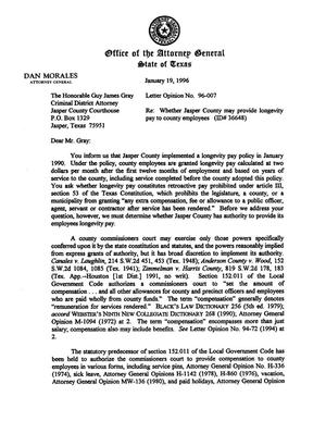 Primary view of object titled 'Texas Attorney General Opinion: LO96-007'.
