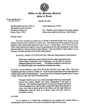 Texas Attorney General Opinion: LO97-097