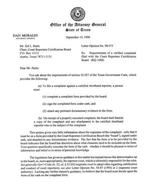 Primary view of object titled 'Texas Attorney General Opinion: LO98-075'.