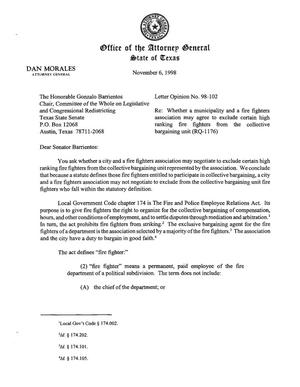Primary view of Texas Attorney General Opinion: LO98-102