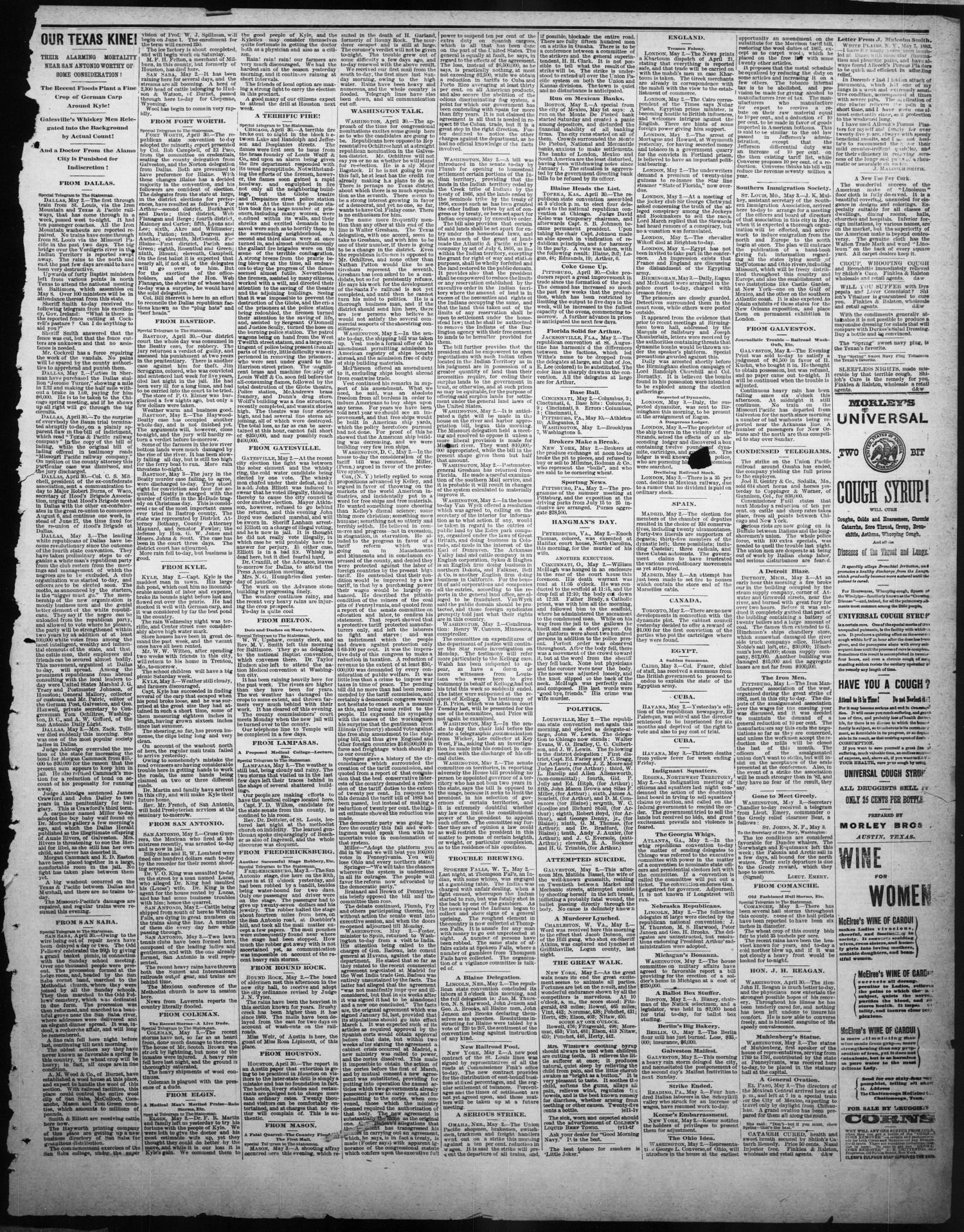 The Austin Weekly Statesman. (Austin, Tex.), Vol. 13, No. 36, Ed. 1 Thursday, May 8, 1884
                                                
                                                    [Sequence #]: 3 of 8
                                                