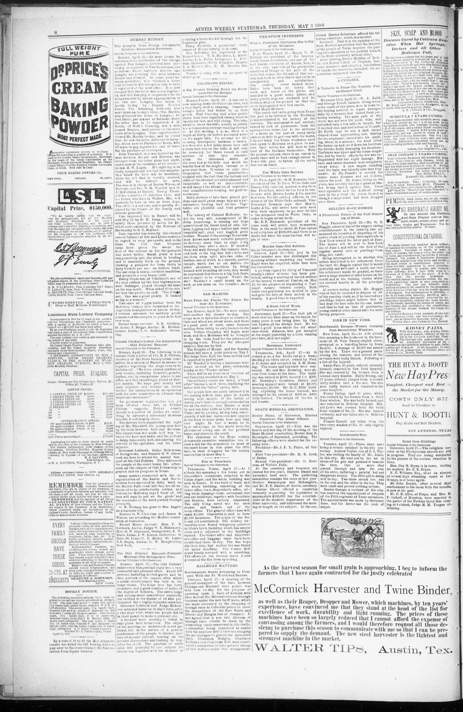 Austin Weekly Statesman. (Austin, Tex.), Vol. 17, No. 23, Ed. 1 Thursday, May 3, 1888
                                                
                                                    [Sequence #]: 8 of 12
                                                