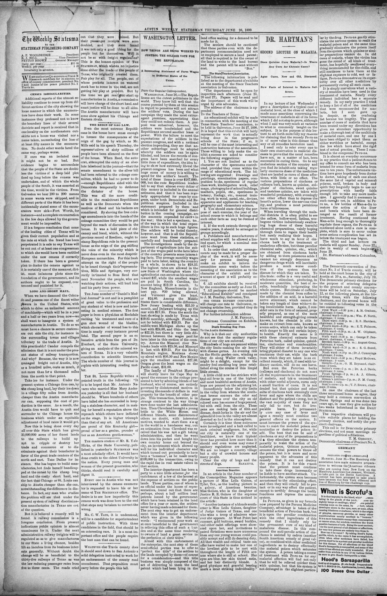 The Austin Statesman. (Austin, Tex.), Vol. 20, No. 4, Ed. 1 Thursday, June 26, 1890
                                                
                                                    [Sequence #]: 2 of 8
                                                
